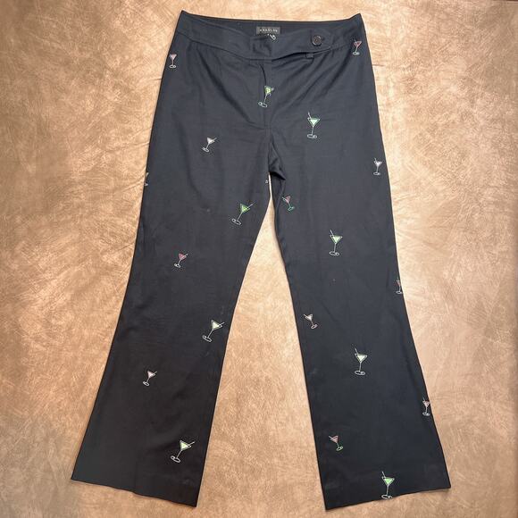 Harold's Embroidered Martini Drink Pants Black Straight Leg Women's 10 Cocktail - Picture 1 of 8